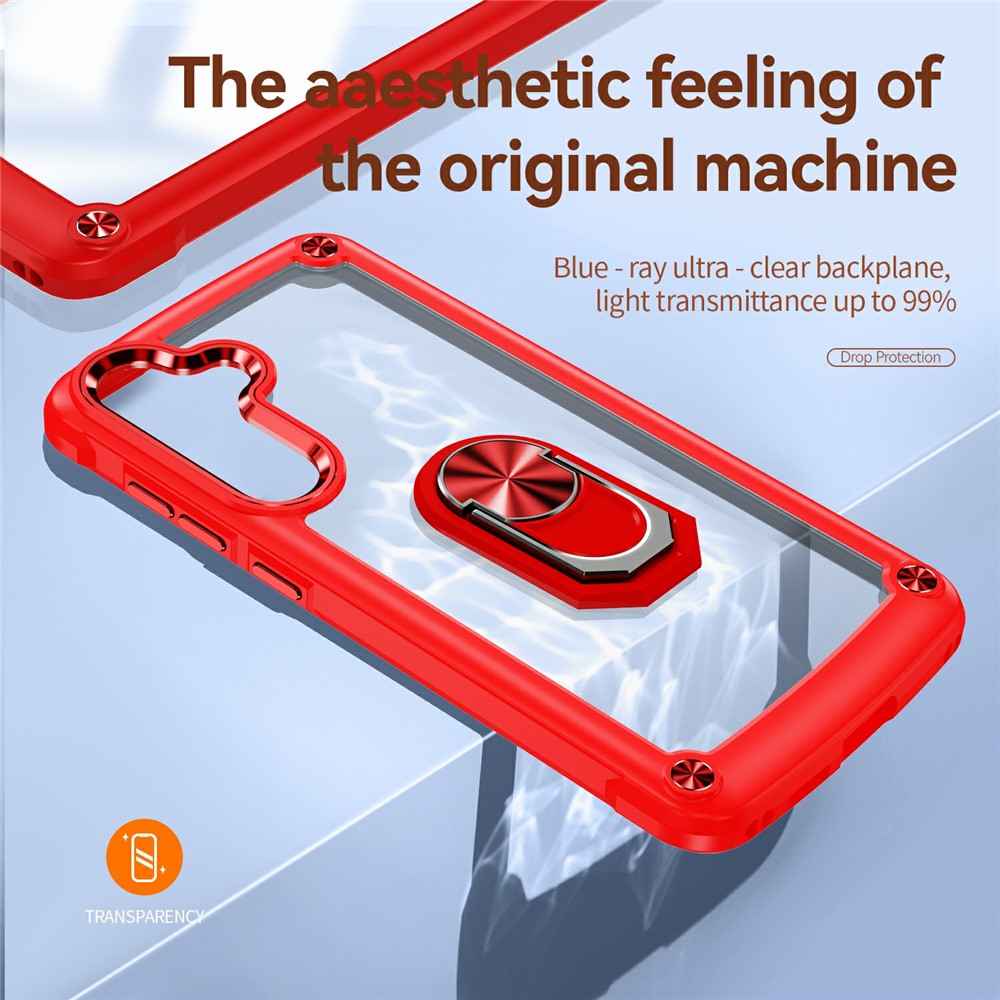 For Samsung Galaxy A57 5G Case Alloy Lens Frame PC + TPU Kickstand Phone Back Cover - Red