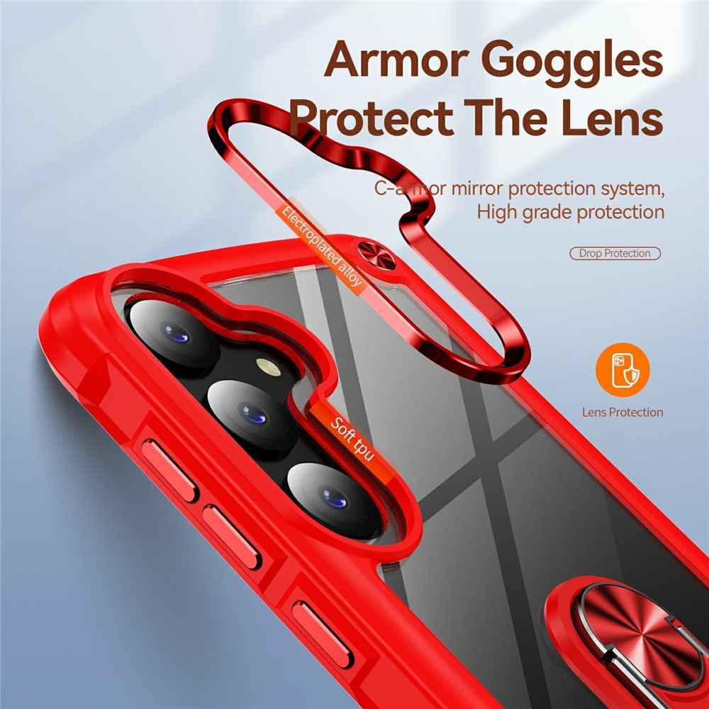 For Samsung Galaxy A57 5G Case Alloy Lens Frame PC + TPU Kickstand Phone Back Cover - Red