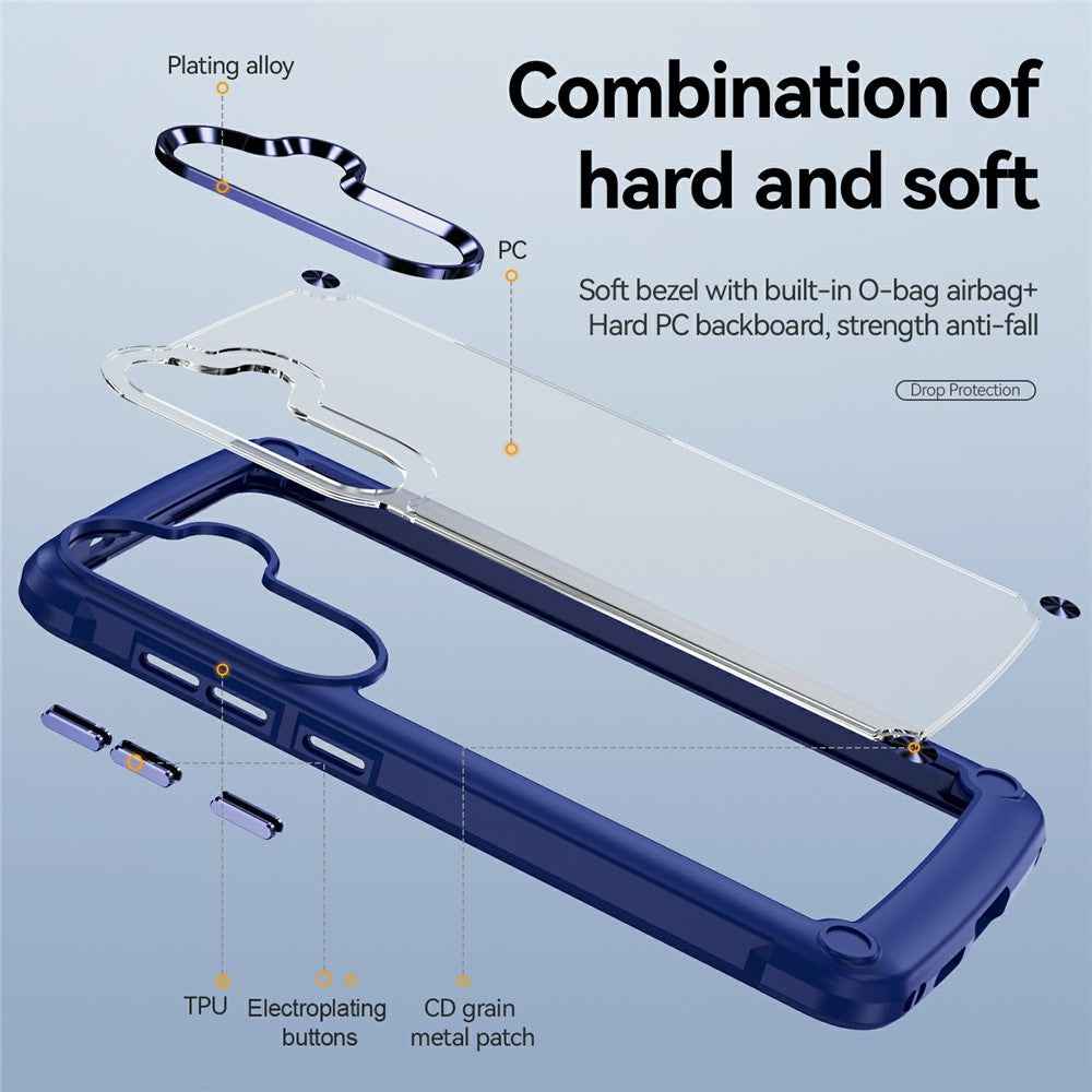 For Samsung Galaxy A57 5G Case Anti-Drop Alloy Lens Frame PC + TPU Phone Cover - Blue