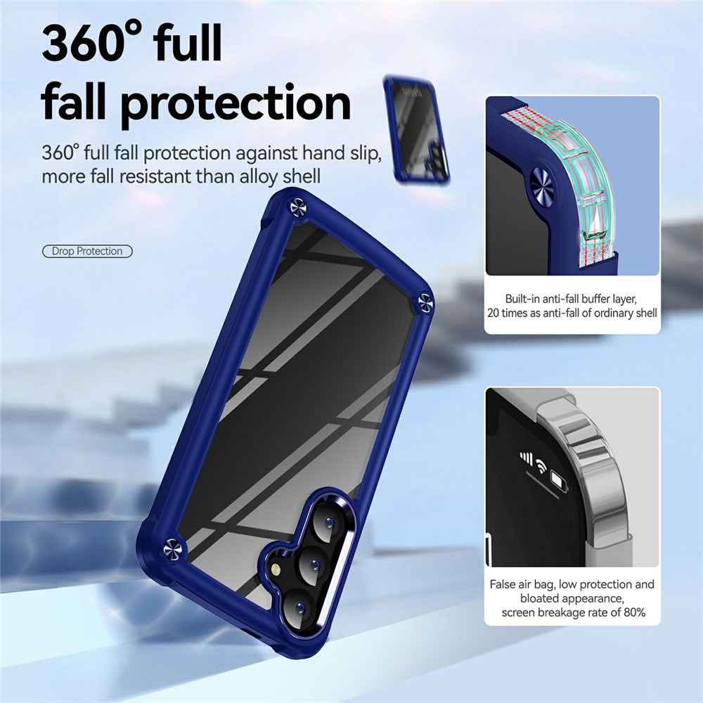 For Samsung Galaxy A57 5G Case Anti-Drop Alloy Lens Frame PC + TPU Phone Cover - Blue