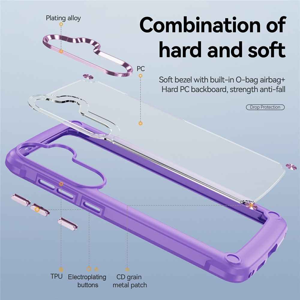 For Samsung Galaxy A57 5G Case Anti-Drop Alloy Lens Frame PC + TPU Phone Cover - Purple