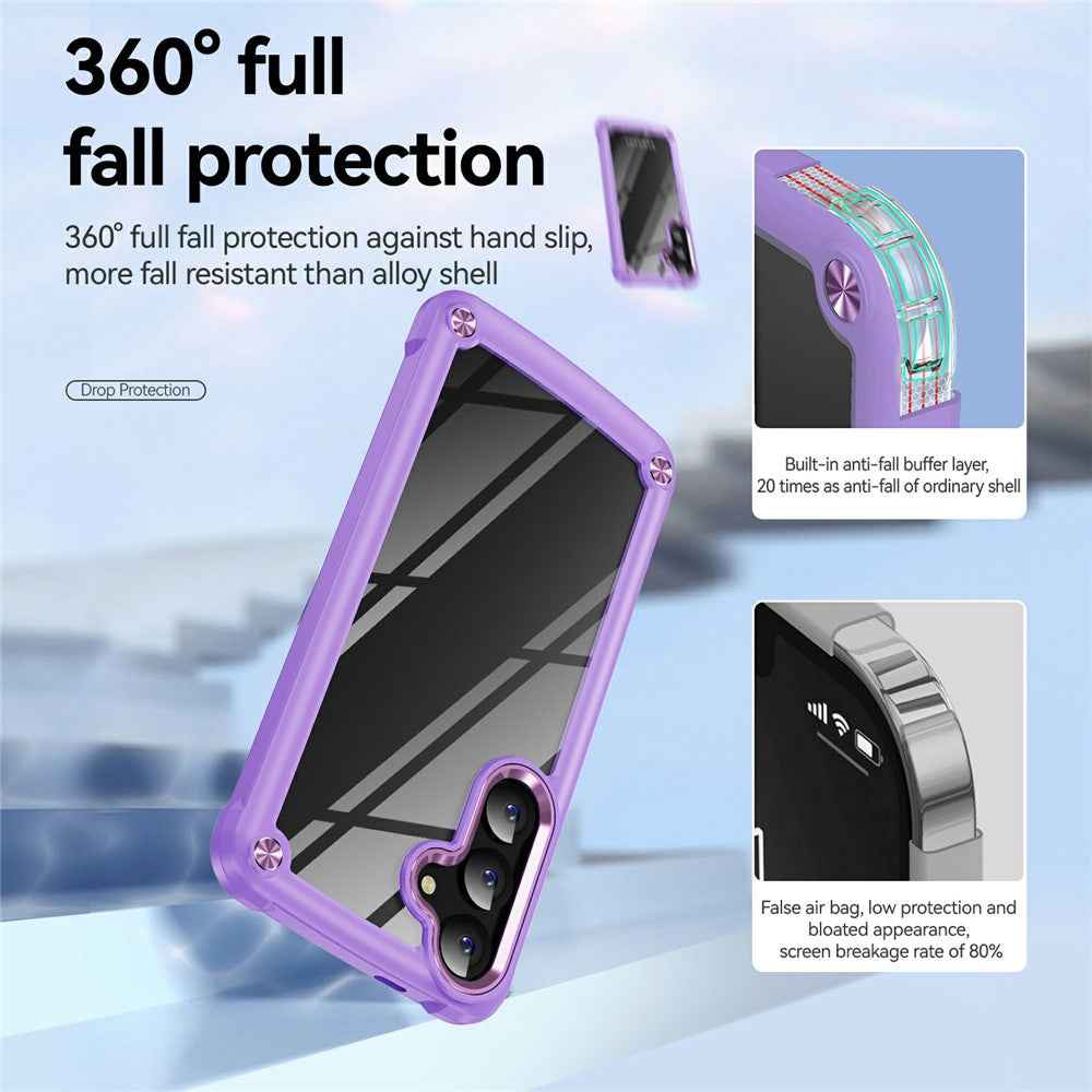 For Samsung Galaxy A57 5G Case Anti-Drop Alloy Lens Frame PC + TPU Phone Cover - Purple