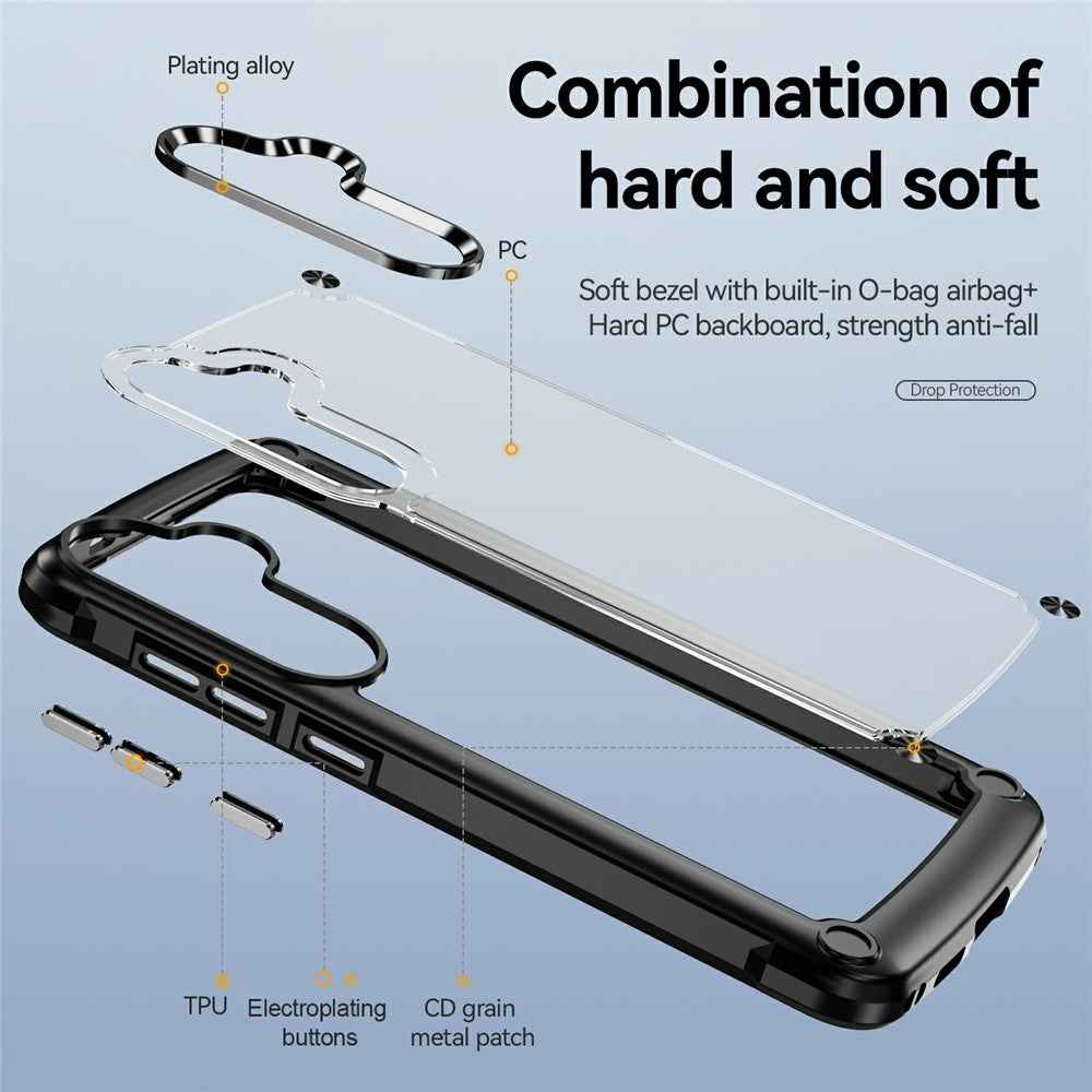 For Samsung Galaxy A57 5G Case Anti-Drop Alloy Lens Frame PC + TPU Phone Cover - Black