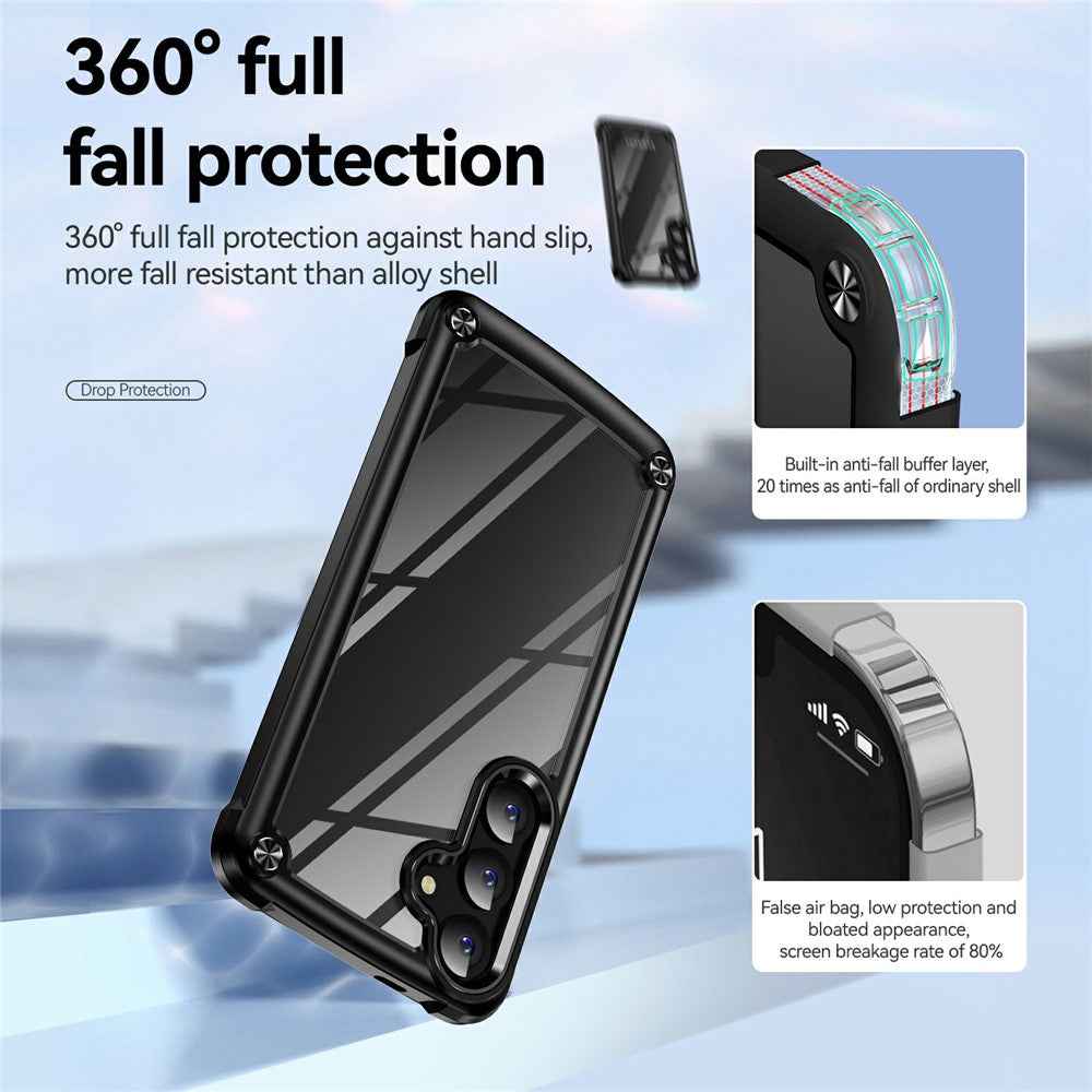 For Samsung Galaxy A57 5G Case Anti-Drop Alloy Lens Frame PC + TPU Phone Cover - Black