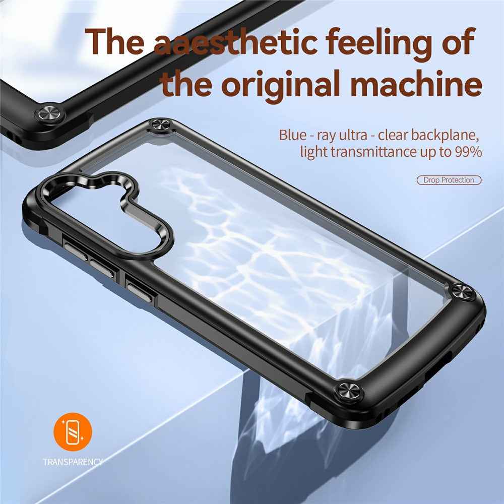 For Samsung Galaxy A57 5G Case Anti-Drop Alloy Lens Frame PC + TPU Phone Cover - Black