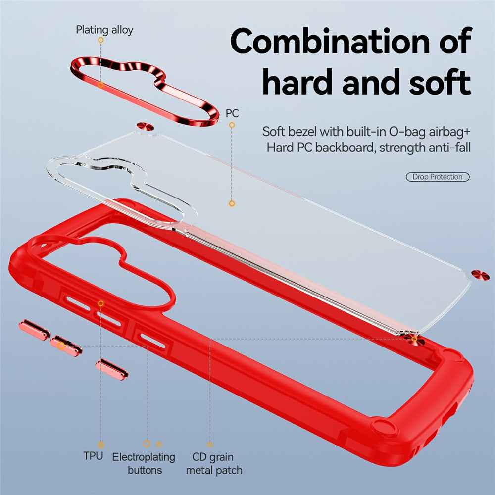 For Samsung Galaxy A57 5G Case Anti-Drop Alloy Lens Frame PC + TPU Phone Cover - Red