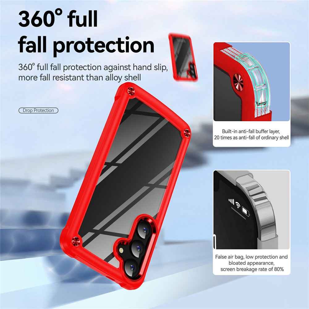 For Samsung Galaxy A57 5G Case Anti-Drop Alloy Lens Frame PC + TPU Phone Cover - Red
