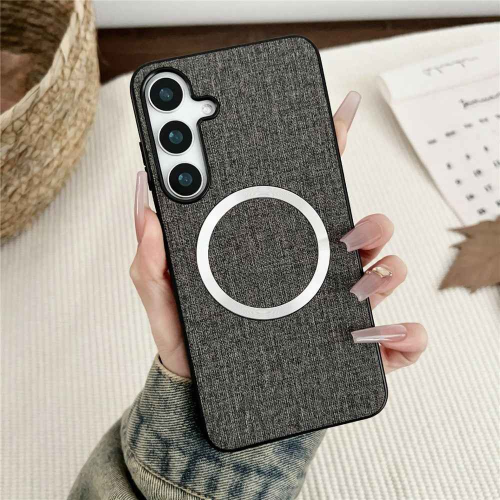 For Samsung Galaxy A57 5G Magnetic Case Drop-Proof TPU + Cloth Back Phone Cover - Grey