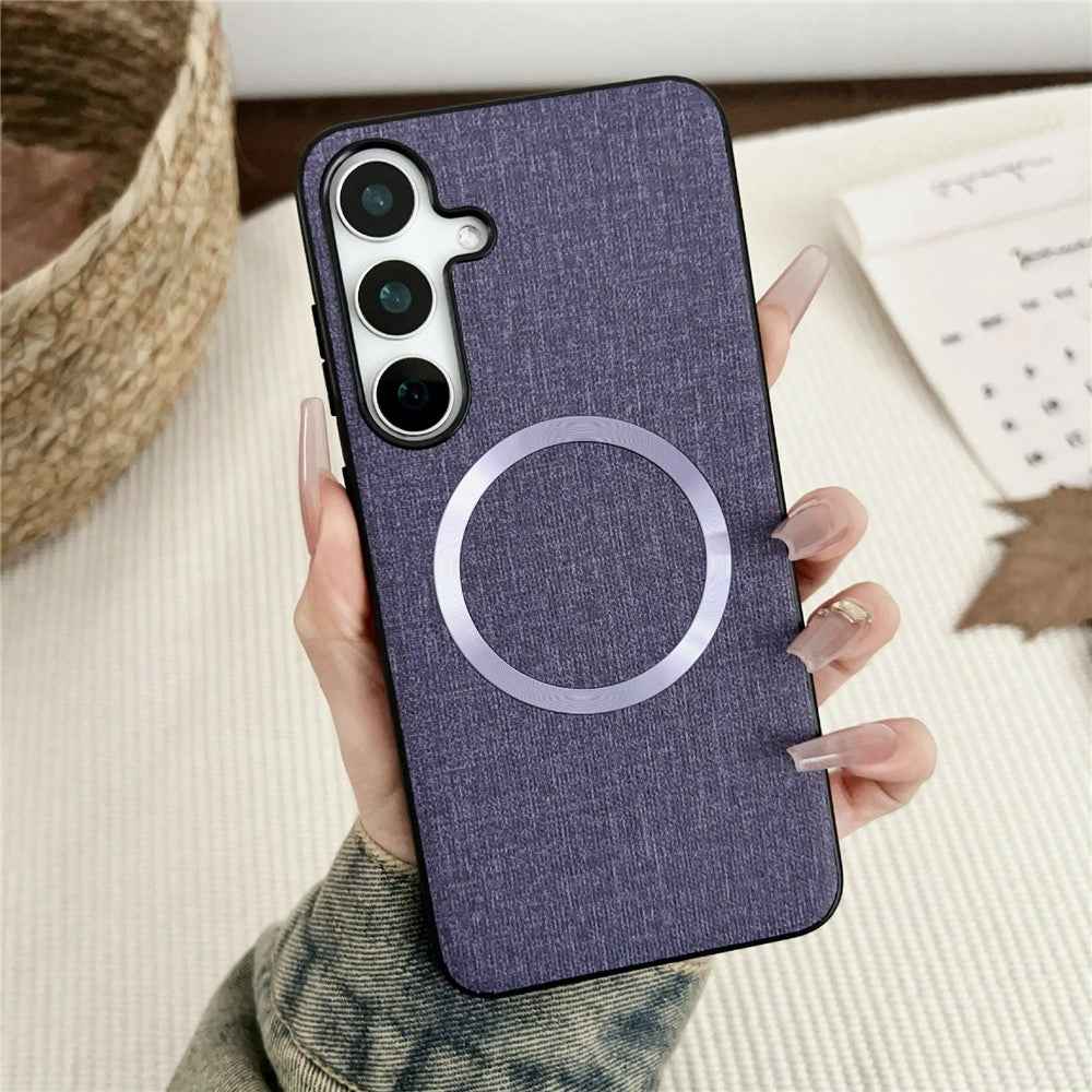 For Samsung Galaxy A57 5G Magnetic Case Drop-Proof TPU + Cloth Back Phone Cover - Purple