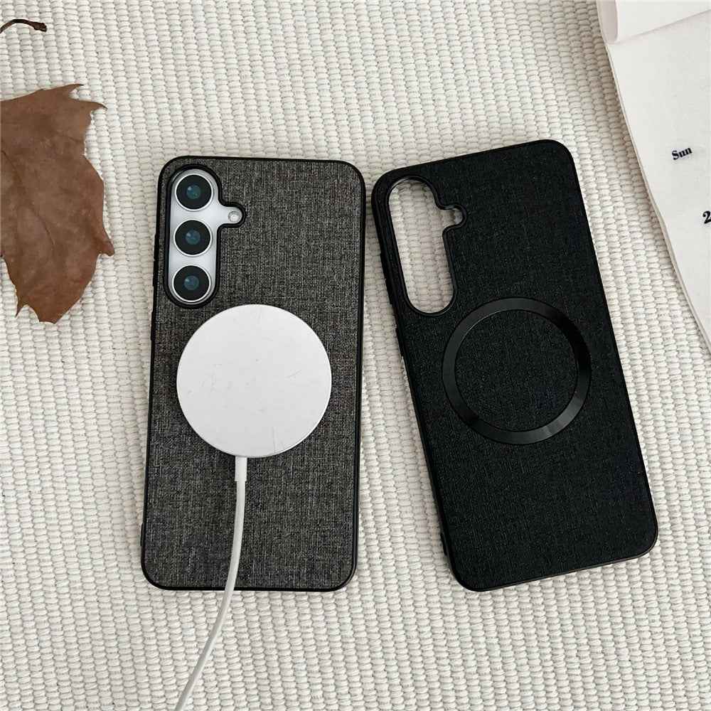 For Samsung Galaxy A57 5G Magnetic Case Drop-Proof TPU + Cloth Back Phone Cover - Purple