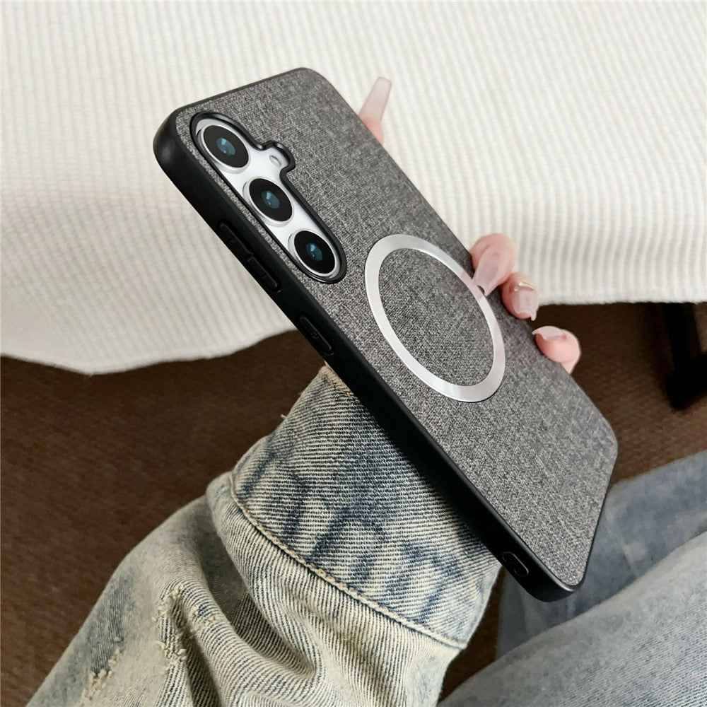 For Samsung Galaxy A57 5G Magnetic Case Drop-Proof TPU + Cloth Back Phone Cover - Purple
