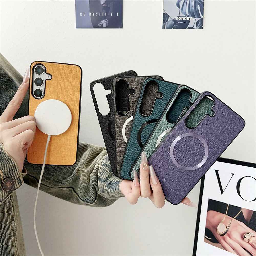 For Samsung Galaxy A57 5G Magnetic Case Drop-Proof TPU + Cloth Back Phone Cover - Purple