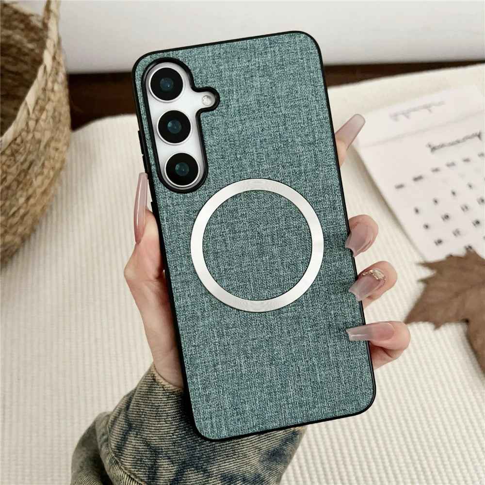 For Samsung Galaxy A57 5G Magnetic Case Drop-Proof TPU + Cloth Back Phone Cover - Green