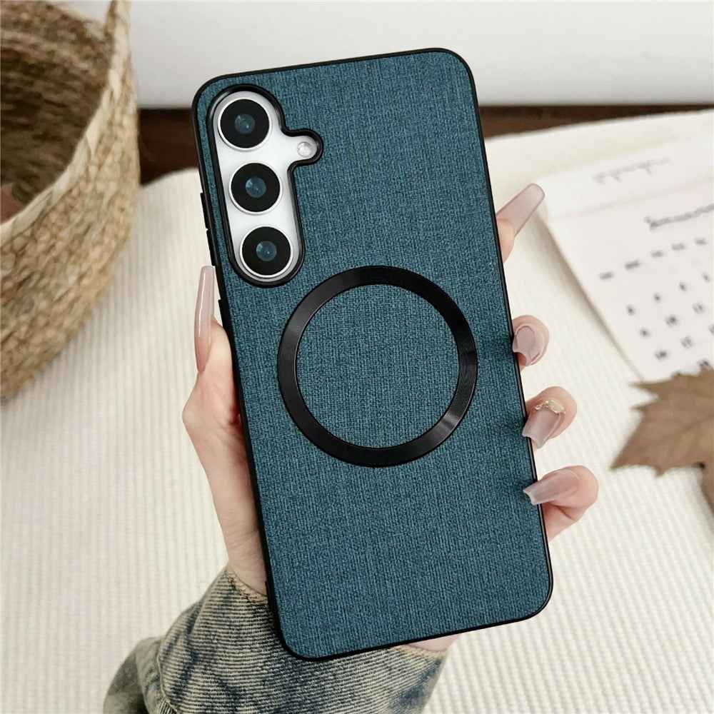 For Samsung Galaxy A57 5G Magnetic Case Drop-Proof TPU + Cloth Back Phone Cover - Dark Green