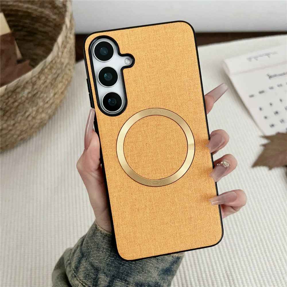 For Samsung Galaxy A57 5G Magnetic Case Drop-Proof TPU + Cloth Back Phone Cover - Orange