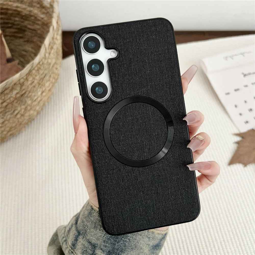 For Samsung Galaxy A57 5G Magnetic Case Drop-Proof TPU + Cloth Back Phone Cover - Black