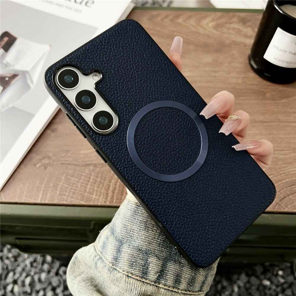 For Samsung Galaxy A57 5G Magnetic Case Litchi Texture PU Leather + TPU Phone Back Cover - Blue