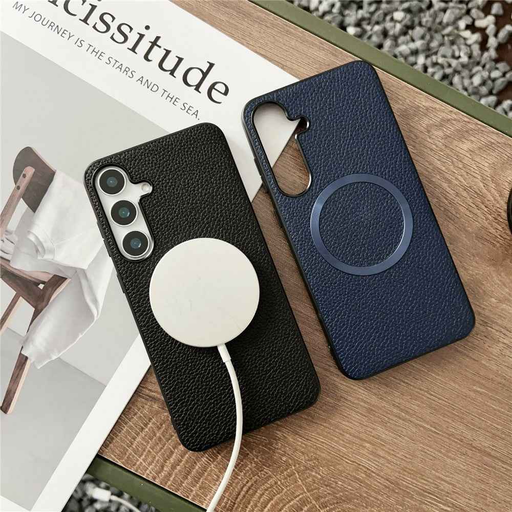 For Samsung Galaxy A57 5G Magnetic Case Litchi Texture PU Leather + TPU Phone Back Cover - Blue