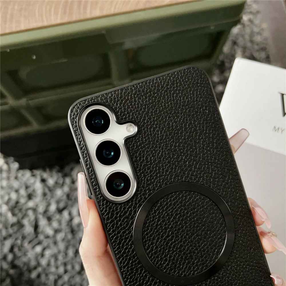 For Samsung Galaxy A57 5G Magnetic Case Litchi Texture PU Leather + TPU Phone Back Cover - Blue