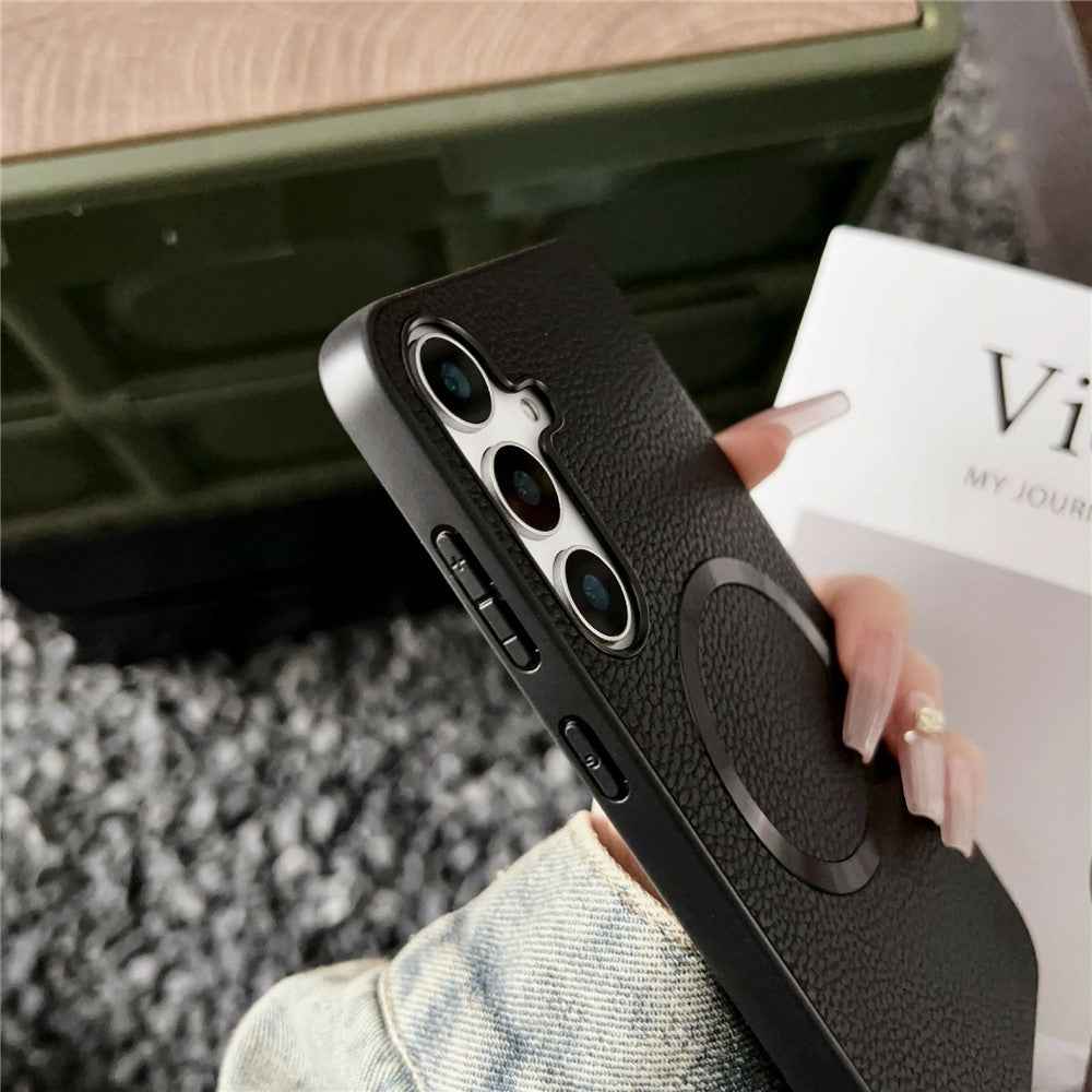 For Samsung Galaxy A57 5G Magnetic Case Litchi Texture PU Leather + TPU Phone Back Cover - Blue