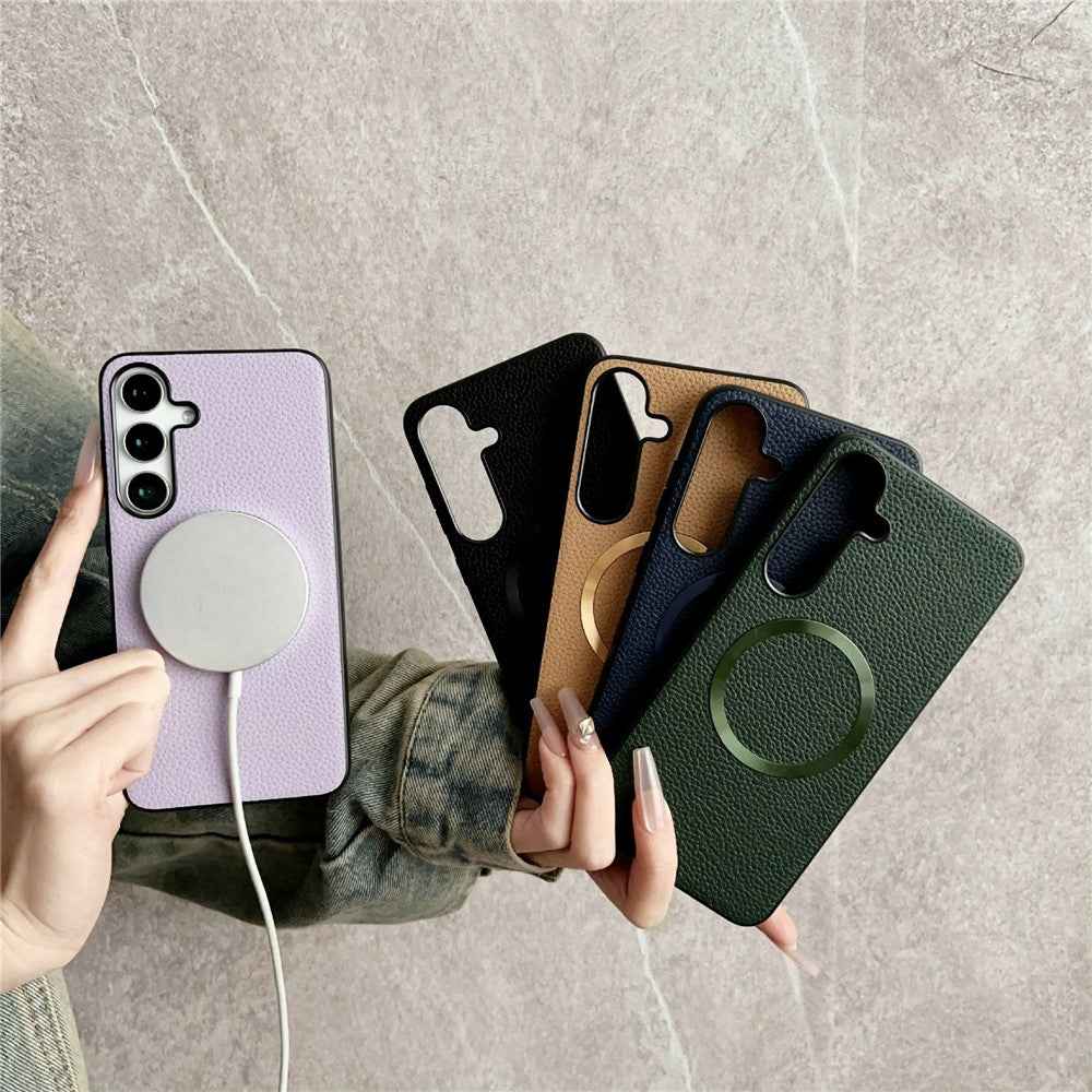 For Samsung Galaxy A57 5G Magnetic Case Litchi Texture PU Leather + TPU Phone Back Cover - Blue