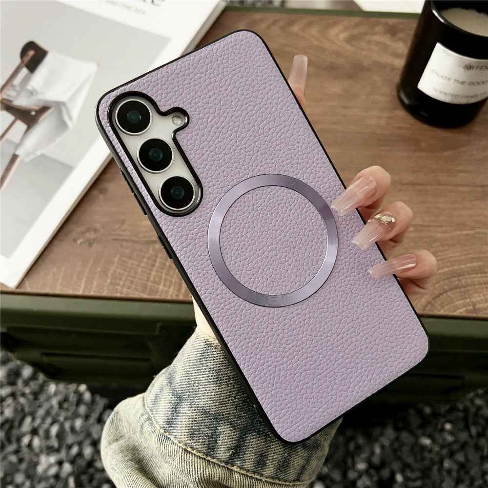 For Samsung Galaxy A57 5G Magnetic Case Litchi Texture PU Leather + TPU Phone Back Cover - Purple