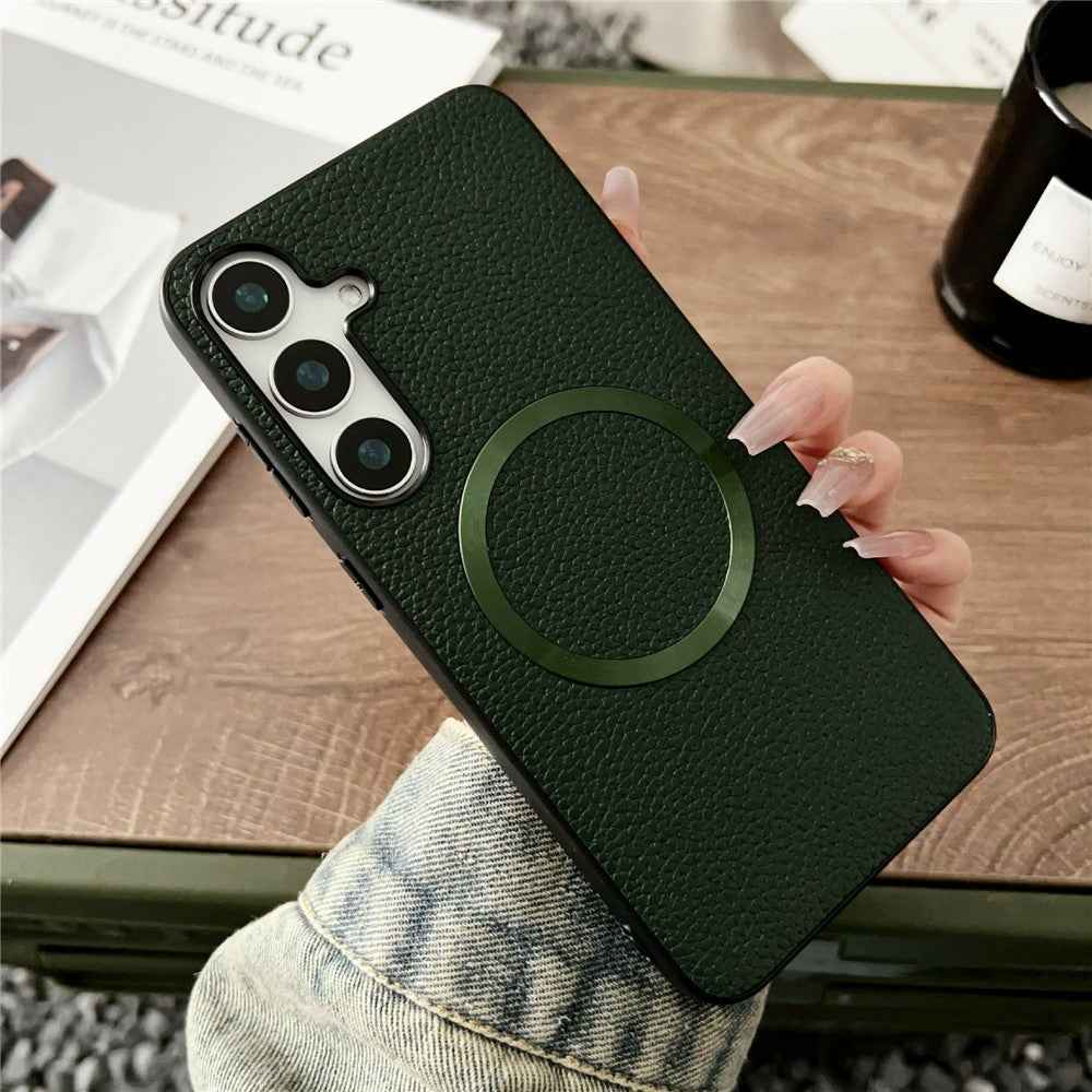 For Samsung Galaxy A57 5G Magnetic Case Litchi Texture PU Leather + TPU Phone Back Cover - Green
