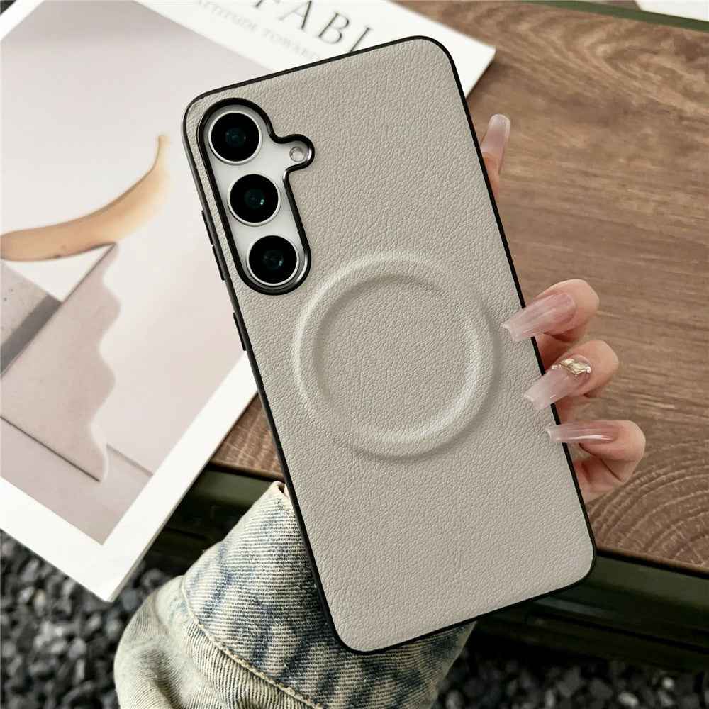 For Samsung Galaxy A57 5G Magnetic Case PU Leather + TPU Phone Back Cover - White