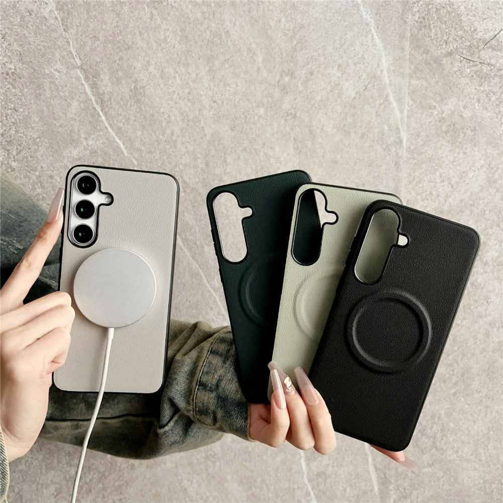 For Samsung Galaxy A57 5G Magnetic Case PU Leather + TPU Phone Back Cover - White