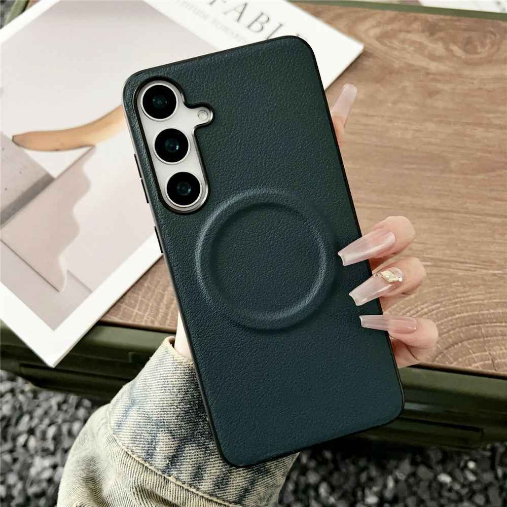 For Samsung Galaxy A57 5G Magnetic Case PU Leather + TPU Phone Back Cover - Blackish Green