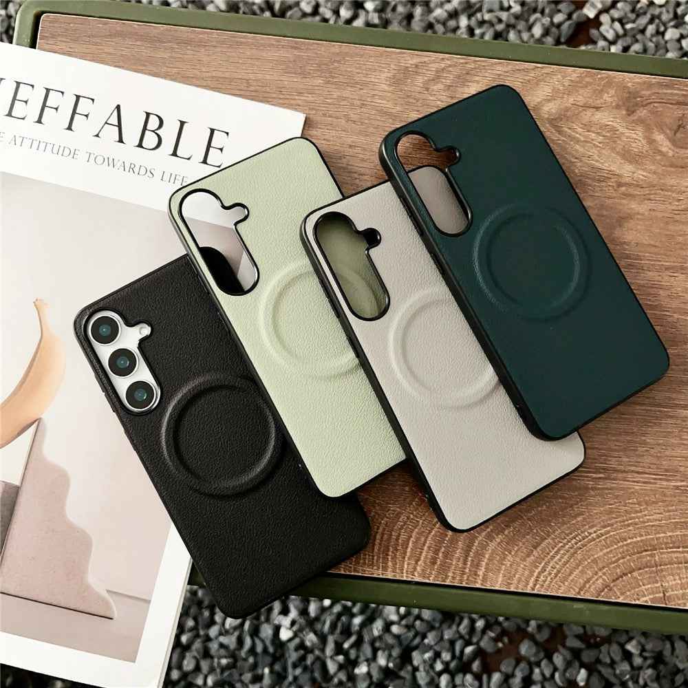 For Samsung Galaxy A57 5G Magnetic Case PU Leather + TPU Phone Back Cover - Blackish Green