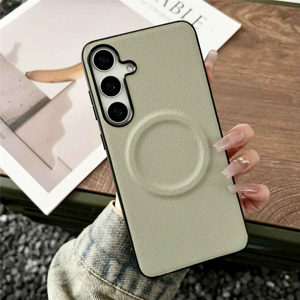 For Samsung Galaxy A57 5G Magnetic Case PU Leather + TPU Phone Back Cover - Light Green