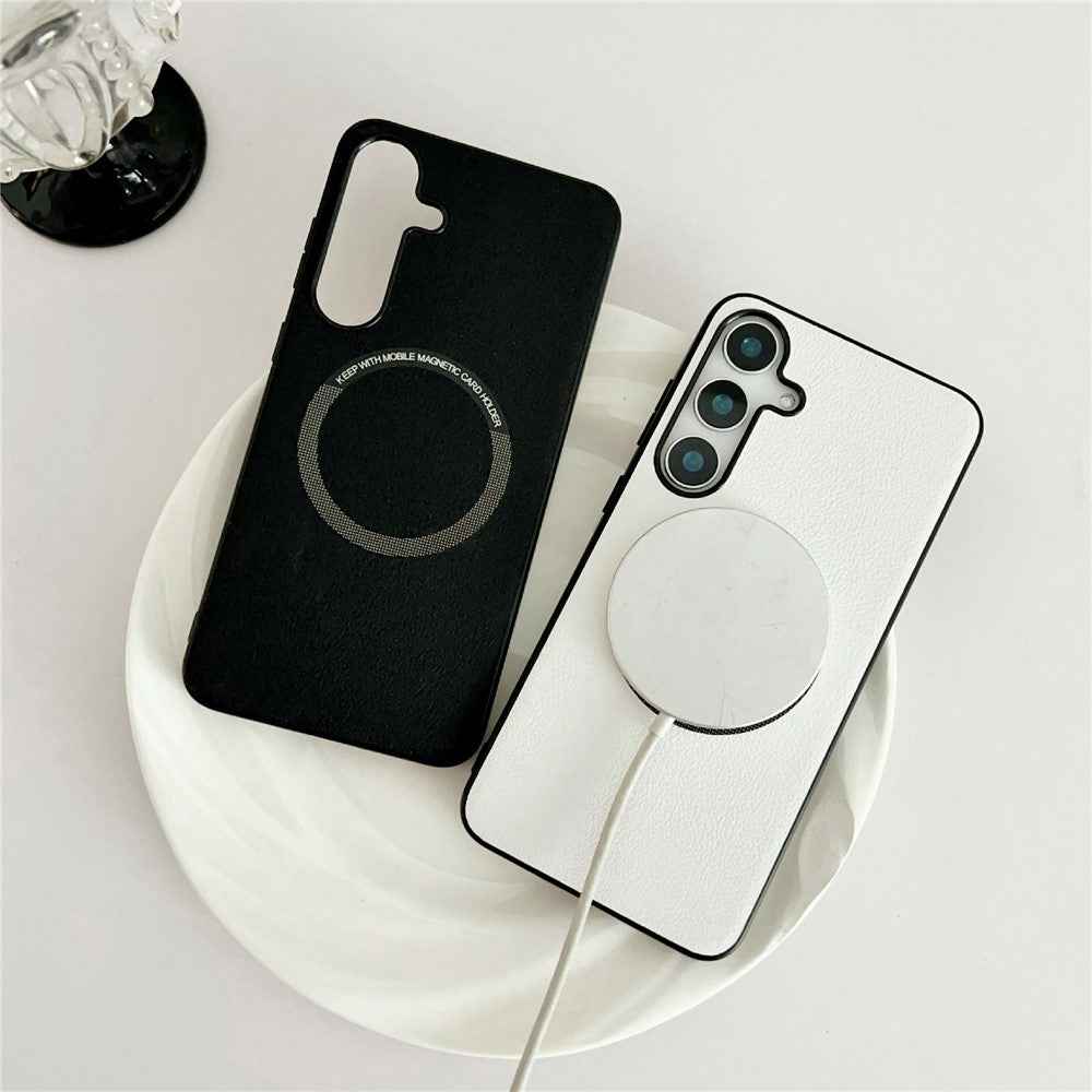 For Samsung Galaxy A57 5G Magnetic Case Anti-Drop PU Leather + PC Cover - White