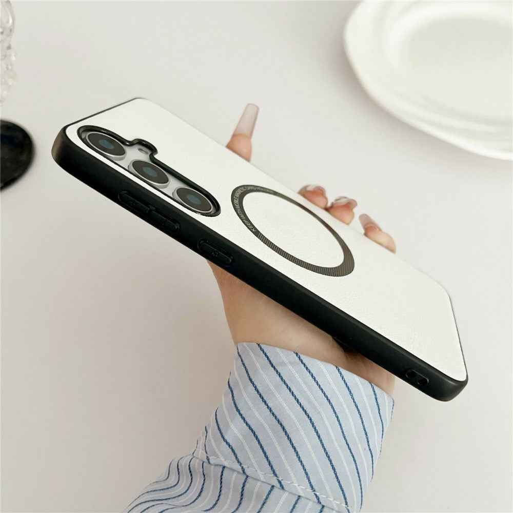For Samsung Galaxy A57 5G Magnetic Case Anti-Drop PU Leather + PC Cover - White