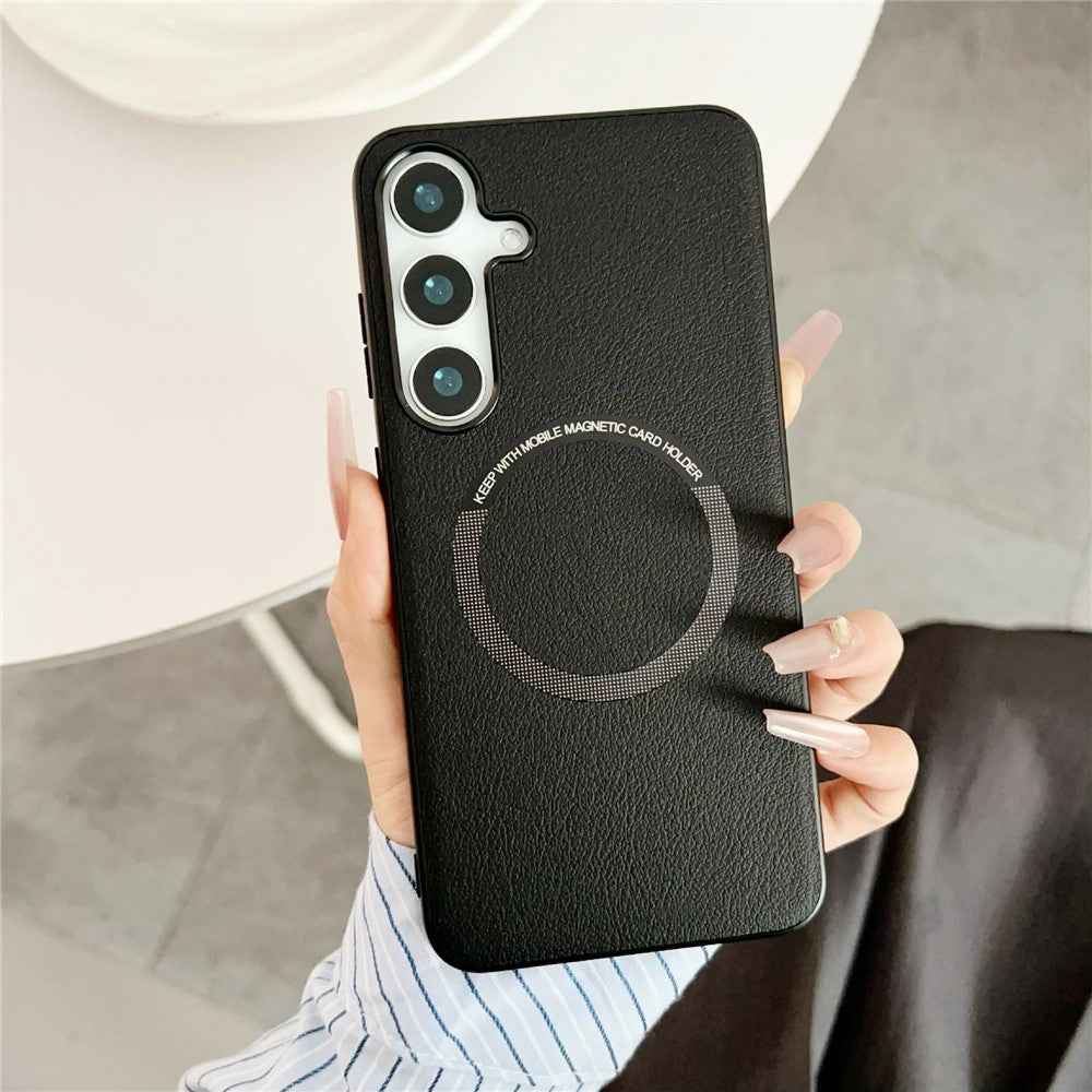 For Samsung Galaxy A57 5G Magnetic Case Anti-Drop PU Leather + PC Cover - Black