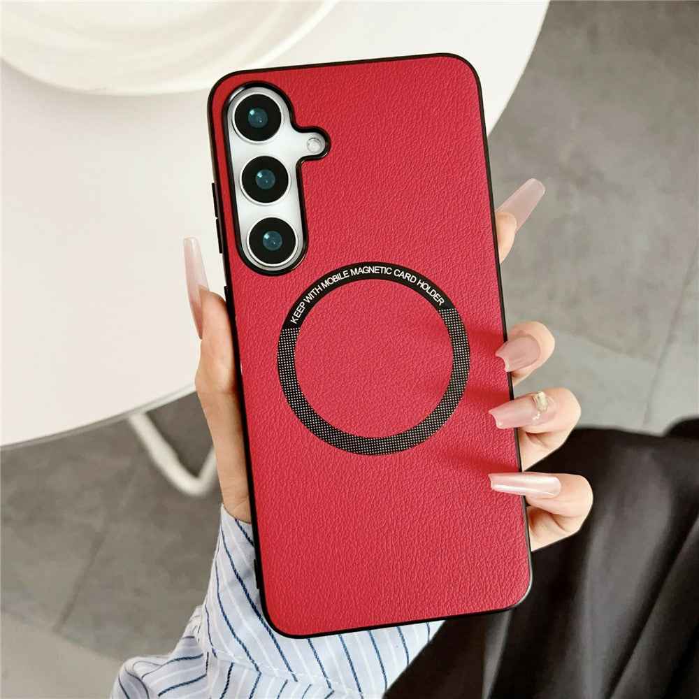 For Samsung Galaxy A57 5G Magnetic Case Anti-Drop PU Leather + PC Cover - Red