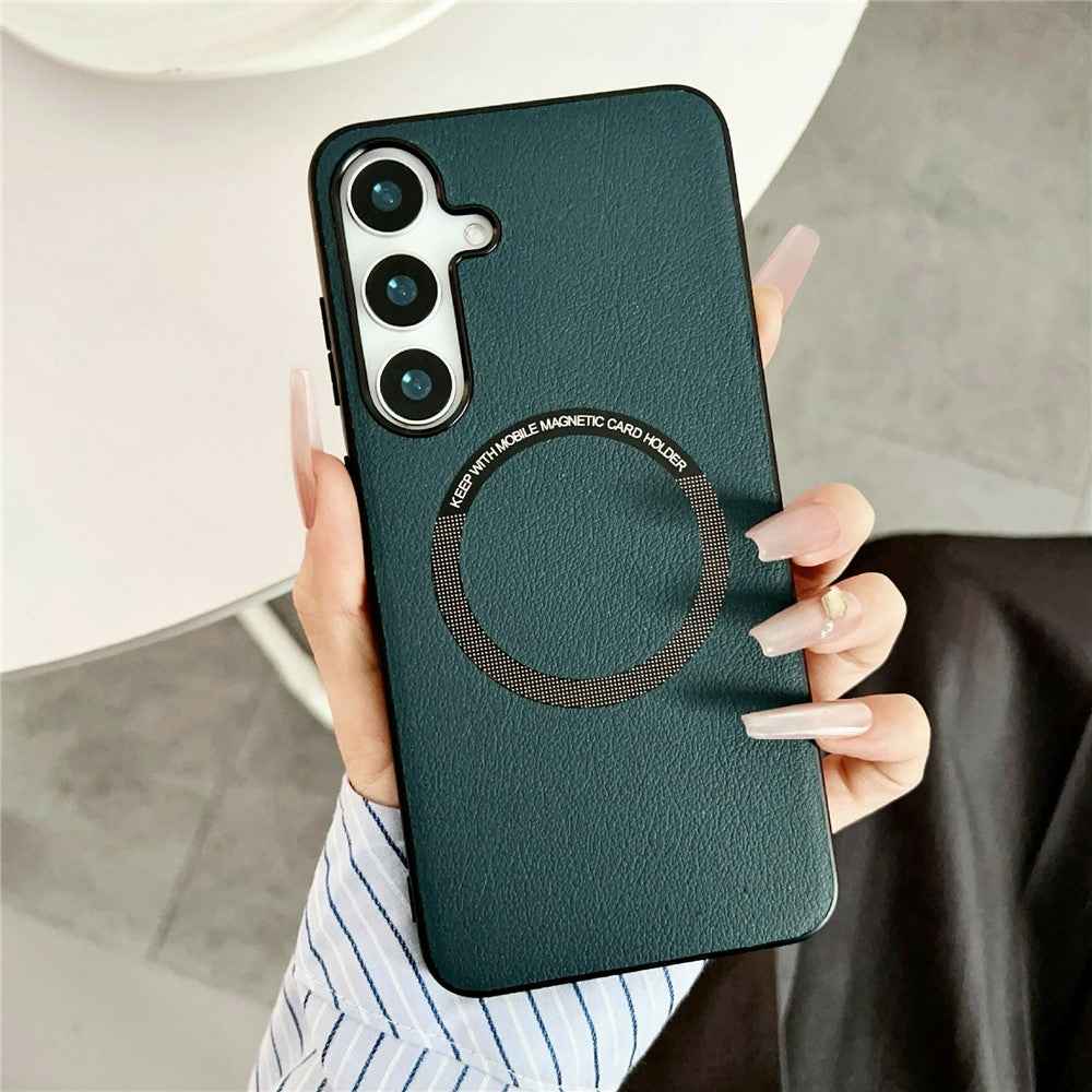 For Samsung Galaxy A57 5G Magnetic Case Anti-Drop PU Leather + PC Cover - Green