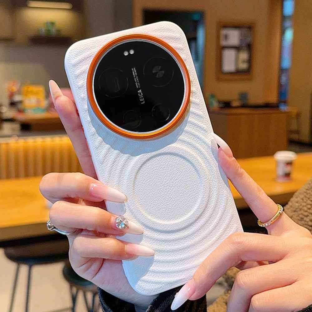 For Xiaomi 17 Ultra 5G Magnetic Case Wave Texture PU Leather Coated PC + TPU Phone Cover - White