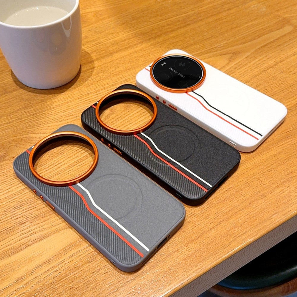 For Xiaomi 17 Ultra 5G Magnetic Case Dual Color Line Leather Coated PC + TPU Phone Cover - Grey