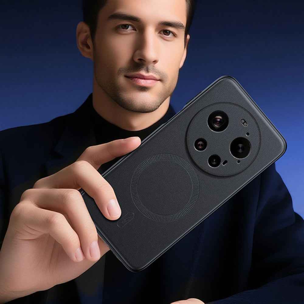 For Xiaomi 17 Ultra 5G Magnetic Case Leather Coated TPU + PC Phone Cover - Black