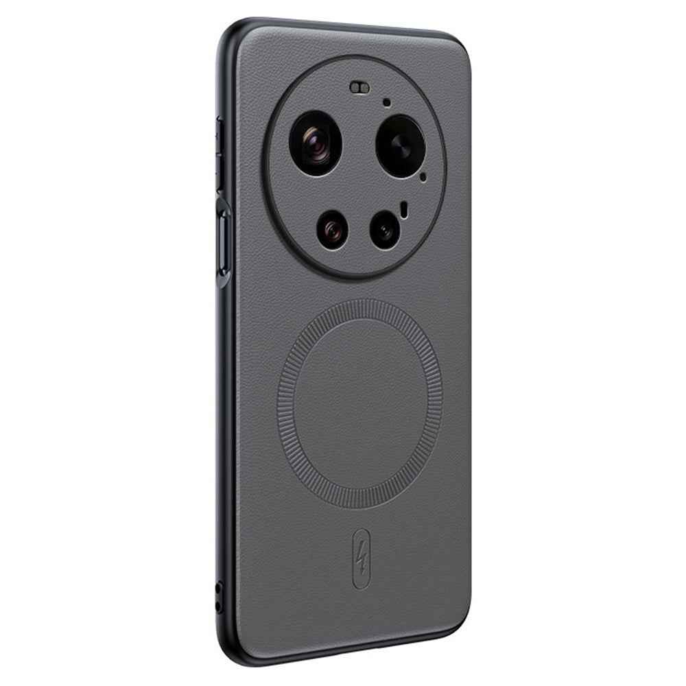 For Xiaomi 17 Ultra 5G Magnetic Case Leather Coated TPU + PC Phone Cover - Grey