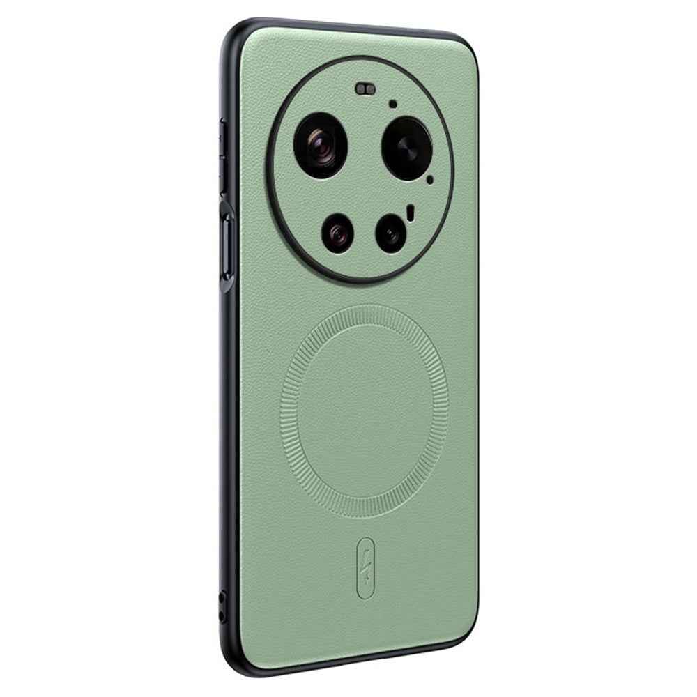 For Xiaomi 17 Ultra 5G Magnetic Case Leather Coated TPU + PC Phone Cover - Green