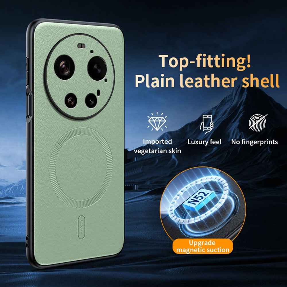 For Xiaomi 17 Ultra 5G Magnetic Case Leather Coated TPU + PC Phone Cover - Green
