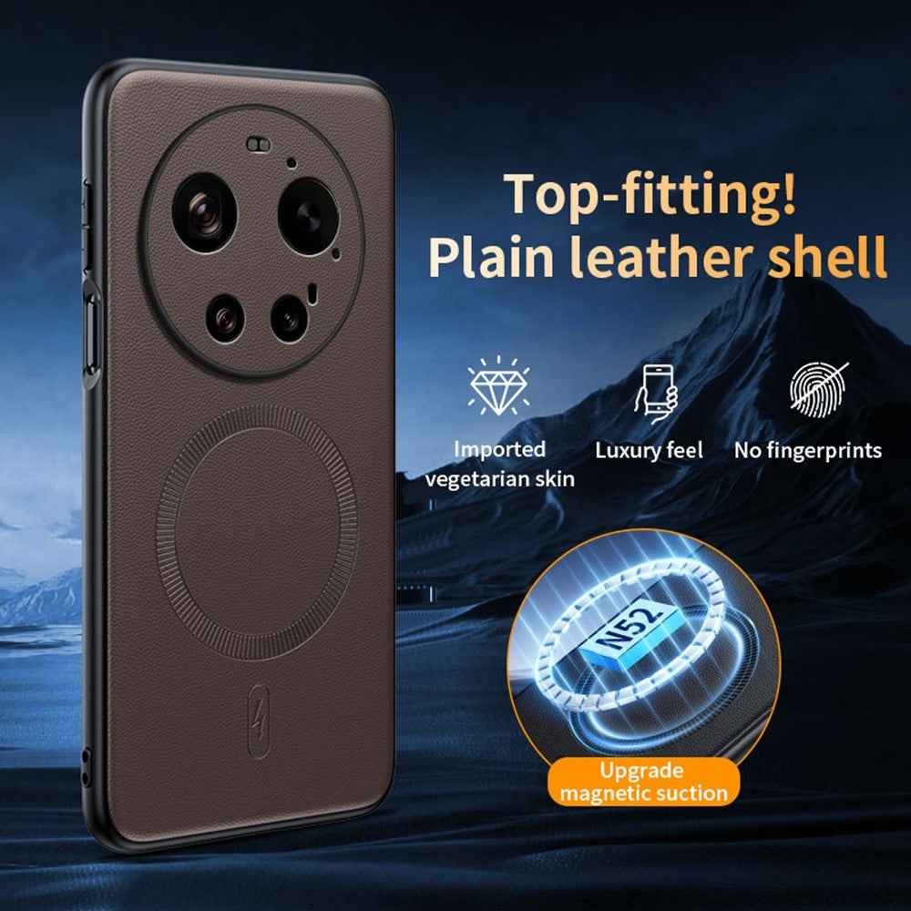 For Xiaomi 17 Ultra 5G Magnetic Case Leather Coated TPU + PC Phone Cover - Brown