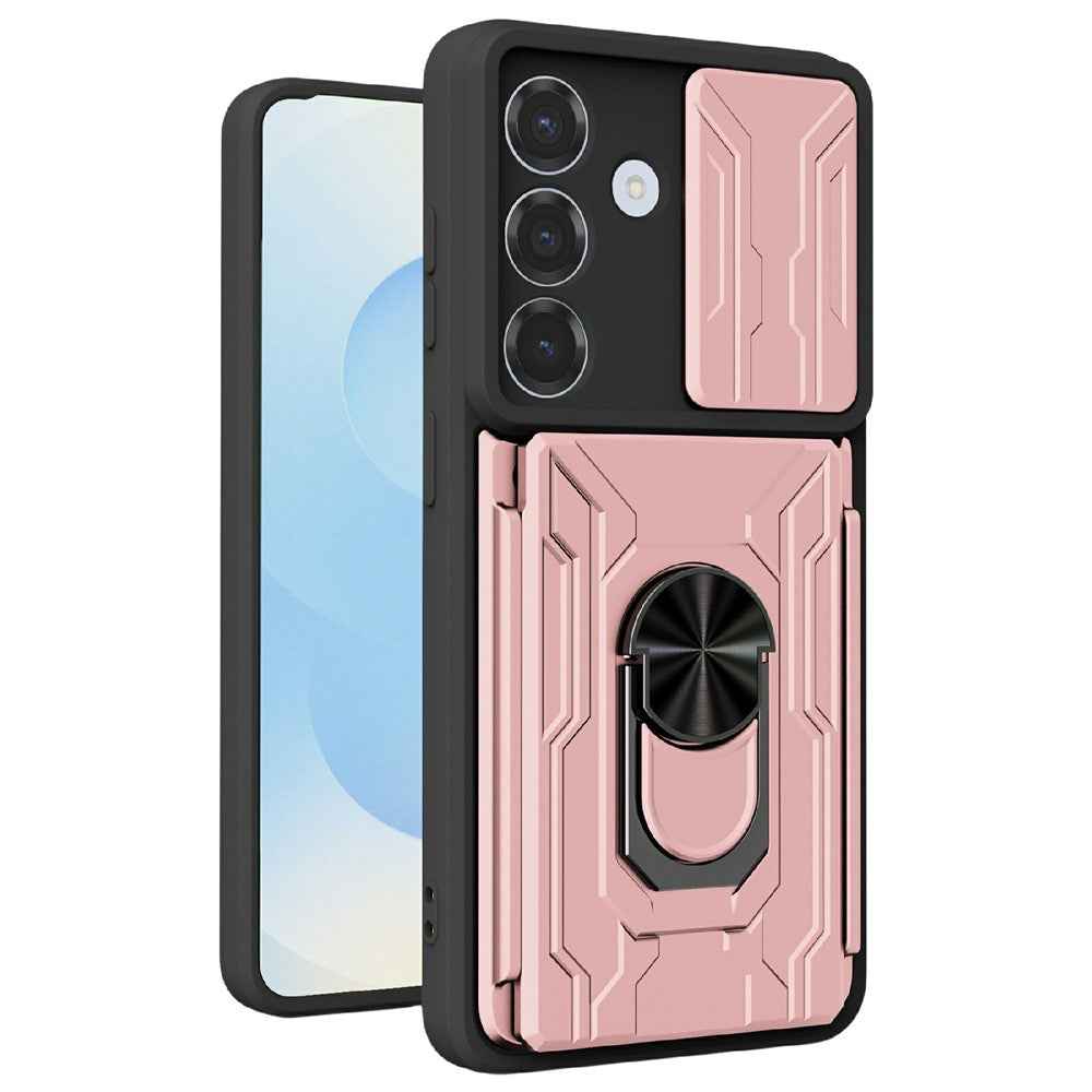 For Samsung Galaxy A57 5G Case PC + TPU Kickstand Phone Back Cover with Camera Slider - Rose Gold