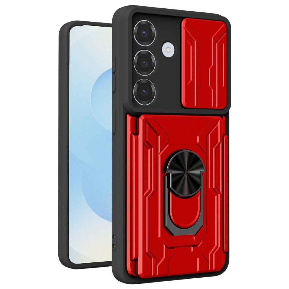 For Samsung Galaxy A57 5G Case PC + TPU Kickstand Phone Back Cover with Camera Slider - Red