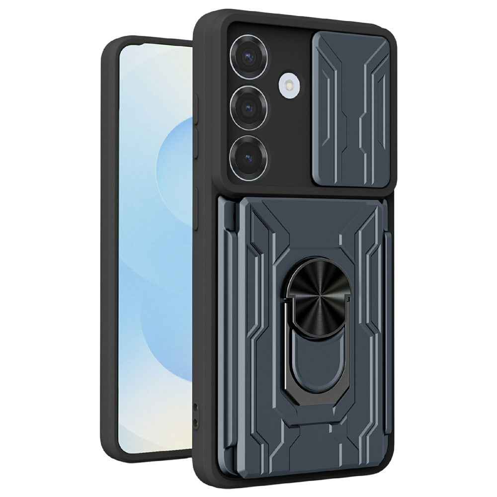 For Samsung Galaxy A57 5G Case PC + TPU Kickstand Phone Back Cover with Camera Slider - Titanium Grey
