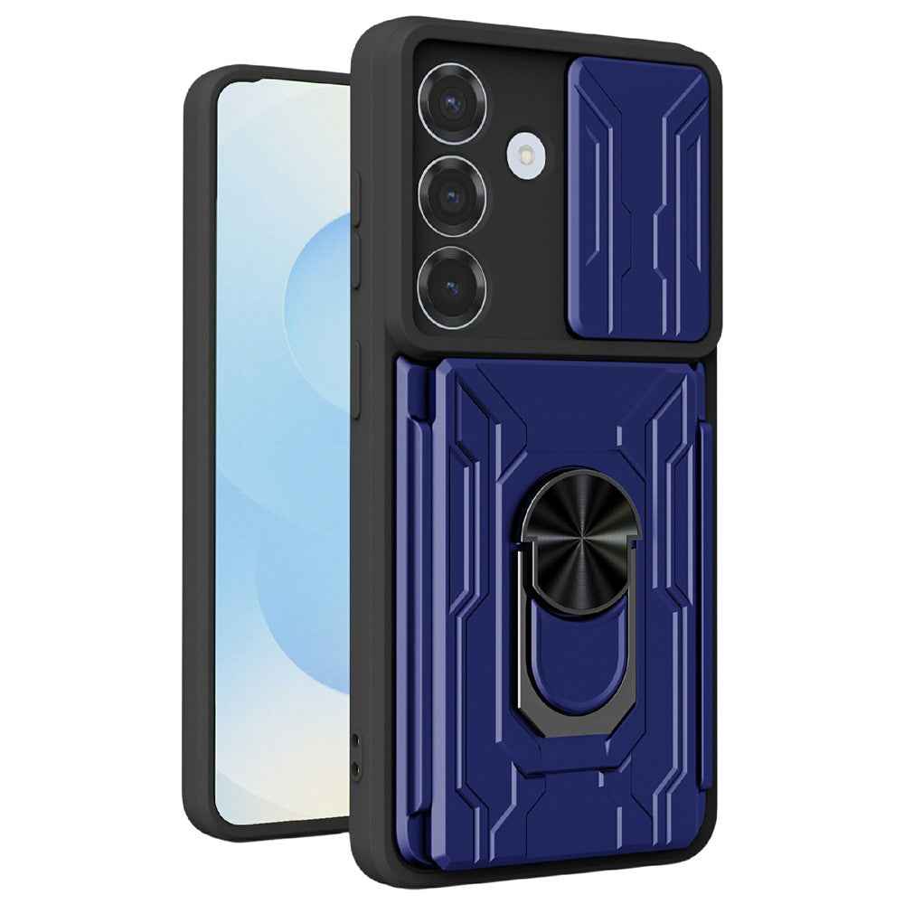 For Samsung Galaxy A57 5G Case PC + TPU Kickstand Phone Back Cover with Camera Slider - Sapphire