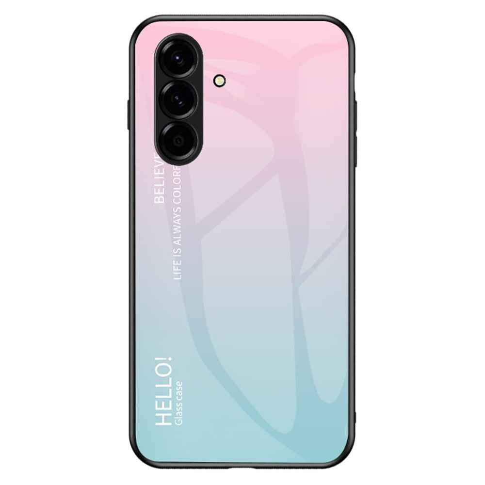 For Samsung Galaxy A57 5G Case Anti-Scratch Tempered Glass + PC + TPU Phone Cover - Gradient Pink Blue