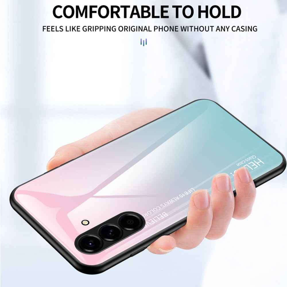 For Samsung Galaxy A57 5G Case Anti-Scratch Tempered Glass + PC + TPU Phone Cover - Gradient Pink Blue
